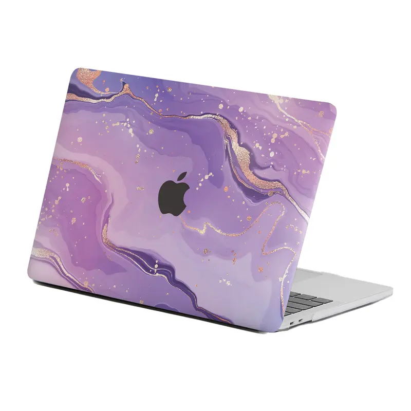 Carcasa para MacBook con Efecto Mármol Lavanda y Dorado "Marble Bloom"