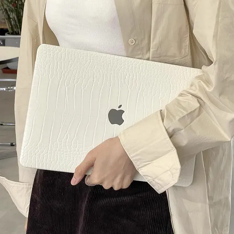 Carcasa para MacBook de Cuero Sintético de Cocodrilo Blanco