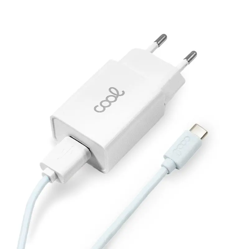 Cargador Red Conector Tipo-C 2.1Amp Universal COOL Kit 2 en 1 Blanco